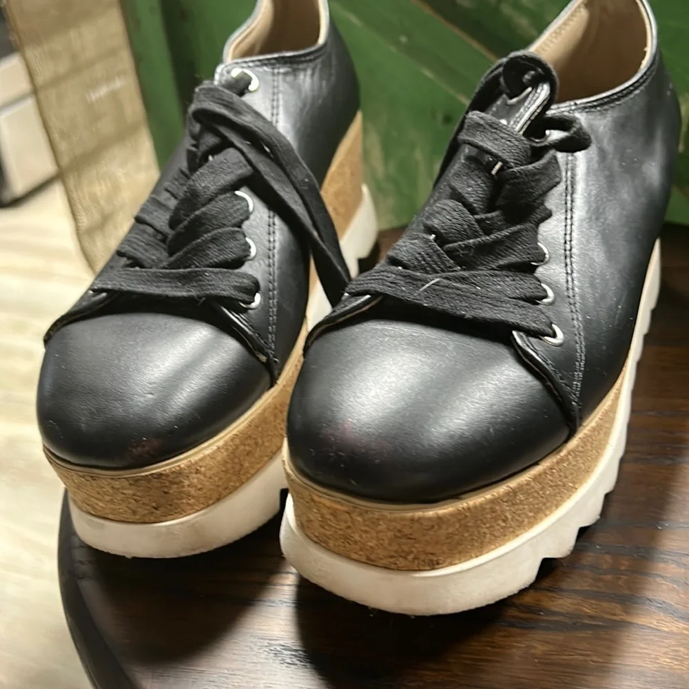 Steve Madden Women's Korrie Black Leather Cork Heel Platform 90s Grunge size 7